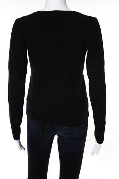 J Crew Black Wool Cable Knit V Neck Sweater Size Small