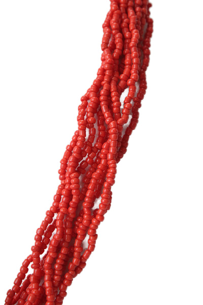 Designer Womens Red Coral Seed Bead Mother of Pearl Flower Pendant Necklace 17"