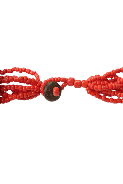 Designer Womens Red Coral Seed Bead Mother of Pearl Flower Pendant Necklace 17"