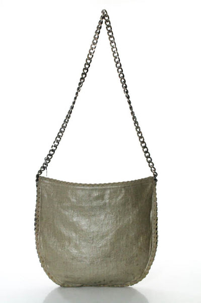 Stella McCartney Gray Metallic Coated Canvas Chain Trim Handbag