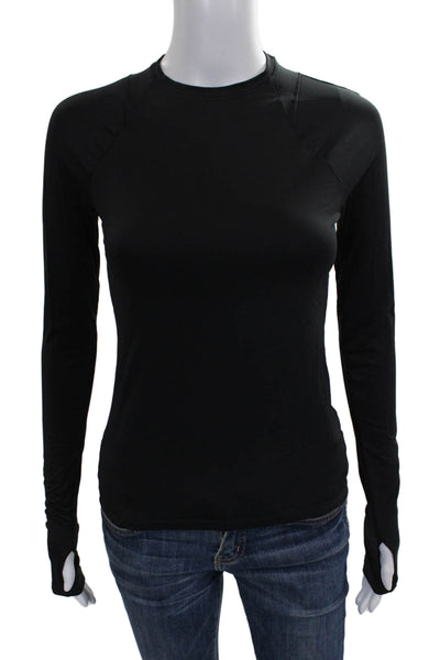 Athleta Womens Basic Long Sleeve Crew Neck Black Nylon T-Shirt Size 2XS