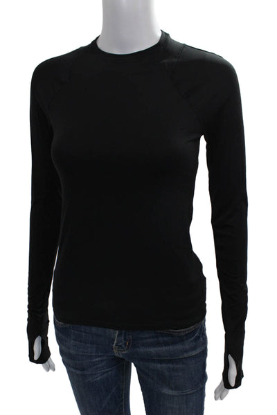 Athleta Womens Basic Long Sleeve Crew Neck Black Nylon T-Shirt Size 2XS