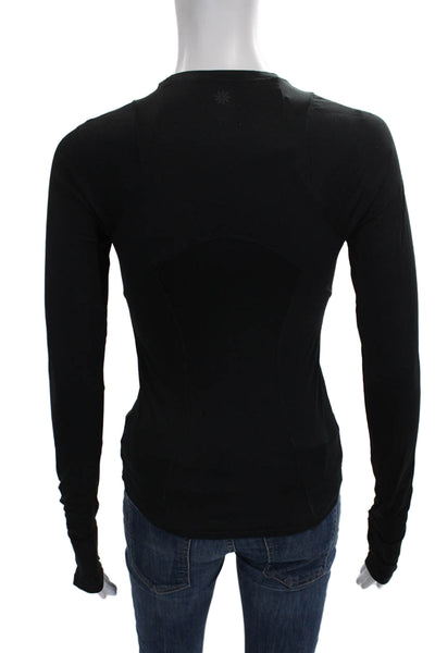 Athleta Womens Basic Long Sleeve Crew Neck Black Nylon T-Shirt Size 2XS