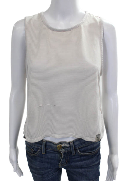Soul Women Cropped Striped Sleeveless Tank Beige Polyester Round Neck Size S
