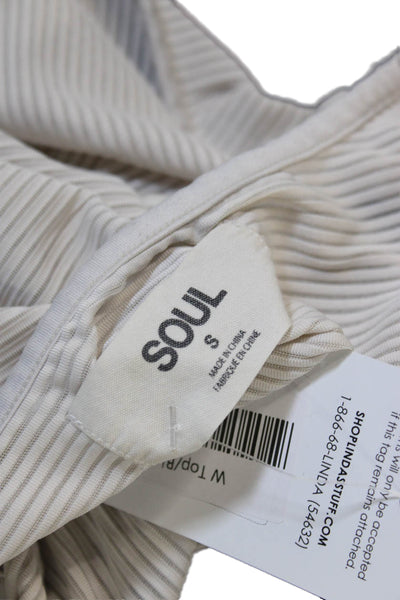 Soul Women Cropped Striped Sleeveless Tank Beige Polyester Round Neck Size S