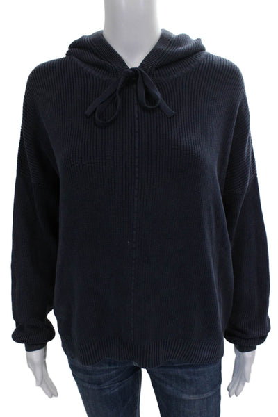 Kokun Women Pullover Sweater Blue Cotton Crew Neck Long Sleeve Size L
