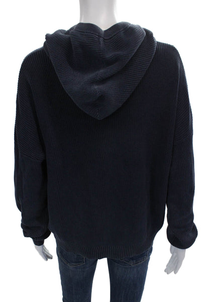 Kokun Women Pullover Sweater Blue Cotton Crew Neck Long Sleeve Size L