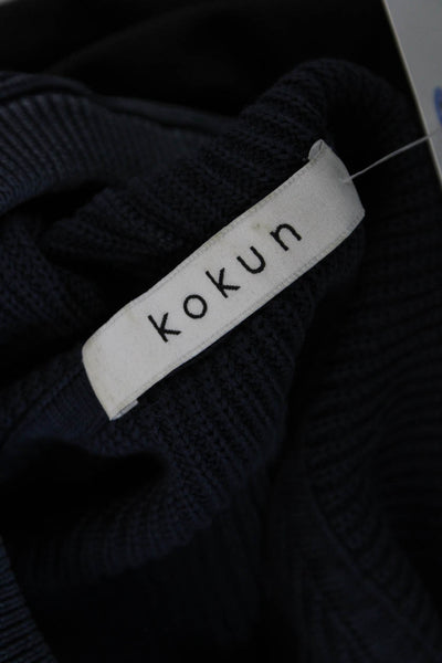 Kokun Women Pullover Sweater Blue Cotton Crew Neck Long Sleeve Size L