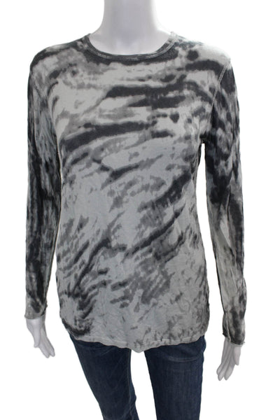 Kokun Women Bamboo Gray Animal Print Crew Neck T-Shirt Long Sleeve Size XL