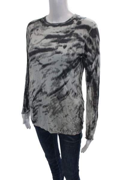 Kokun Women Bamboo Gray Animal Print Crew Neck T-Shirt Long Sleeve Size XL