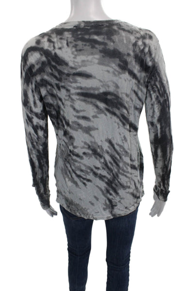 Kokun Women Bamboo Gray Animal Print Crew Neck T-Shirt Long Sleeve Size XL