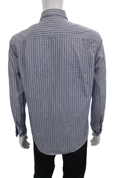 Tasso Elba Mens Blue Cotton Check Dress Shirt Button Up Size 15.5