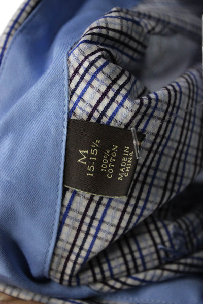 Tasso Elba Mens Blue Cotton Check Dress Shirt Button Up Size 15.5