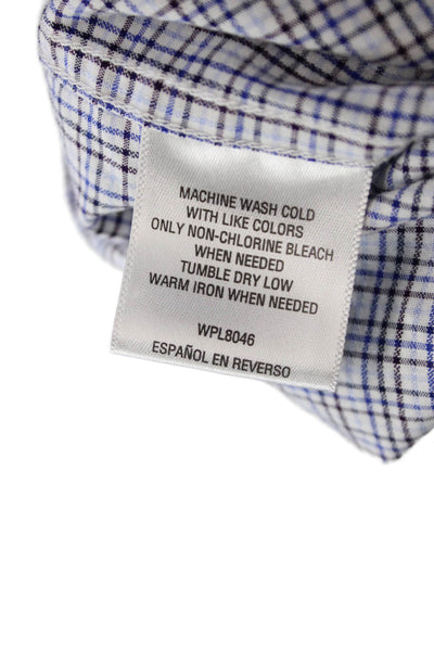 Tasso Elba Mens Blue Cotton Check Dress Shirt Button Up Size 15.5
