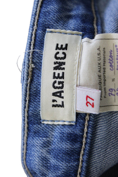 L'Agence Womens Blue Cotton High Rise Bootcut Jeans 32 Inseam Size 27