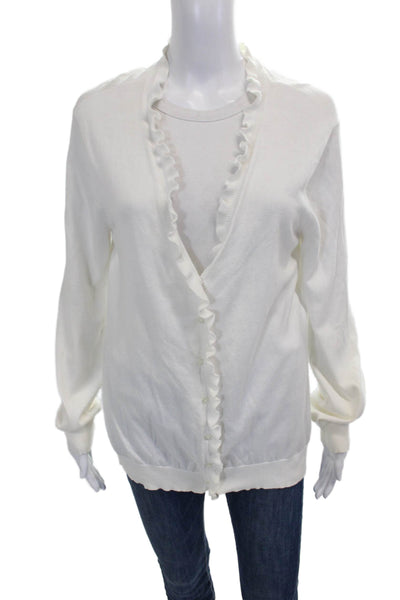 Lauren Ralph Lauren Womens White Cotton V Neck Cardigan Long Sleeve Size XL