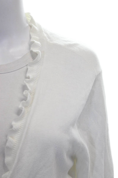 Lauren Ralph Lauren Womens White Cotton V Neck Cardigan Long Sleeve Size XL