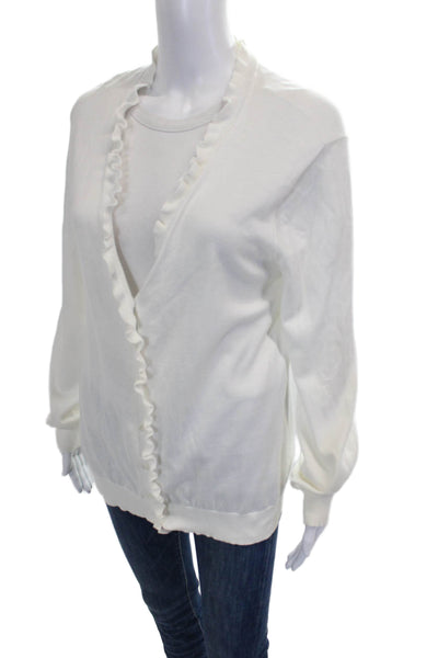 Lauren Ralph Lauren Womens White Cotton V Neck Cardigan Long Sleeve Size XL