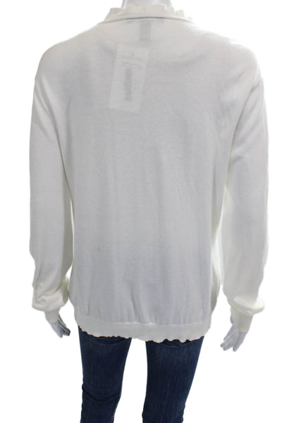 Lauren Ralph Lauren Womens White Cotton V Neck Cardigan Long Sleeve Size XL