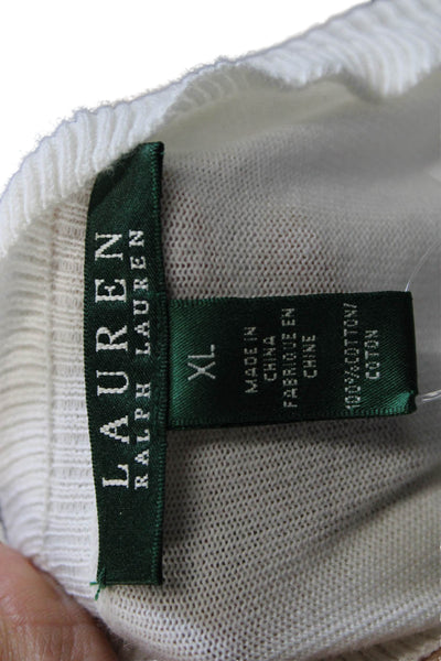 Lauren Ralph Lauren Womens White Cotton V Neck Cardigan Long Sleeve Size XL