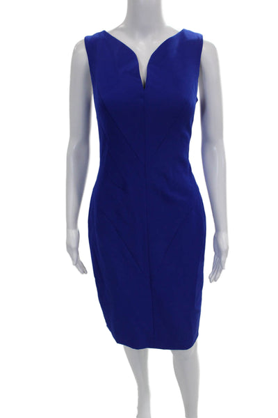Milly Women Sheath Dress Blue V-Neck Sleeveless Knee Length Polyester Size 6