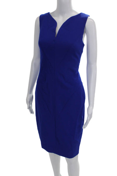 Milly Women Sheath Dress Blue V-Neck Sleeveless Knee Length Polyester Size 6