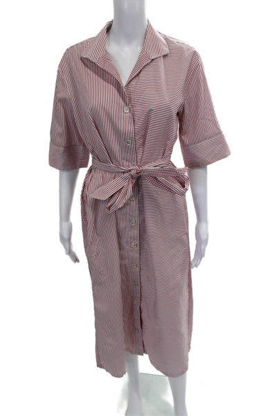 Hinson Wu Womens Shirt Dress Red Cotton Blend Button Half Sleeve Size 1