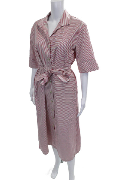 Hinson Wu Womens Shirt Dress Red Cotton Blend Button Half Sleeve Size 1
