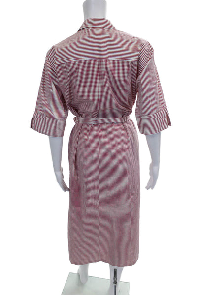 Hinson Wu Womens Shirt Dress Red Cotton Blend Button Half Sleeve Size 1