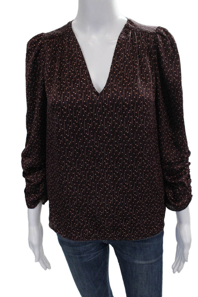 Joie Women Basic Geometric V-Neck 3/4 Sleeve Brown Polyester Blouse Size XS