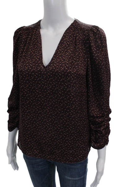 Joie Women Basic Geometric V-Neck 3/4 Sleeve Brown Polyester Blouse Size XS