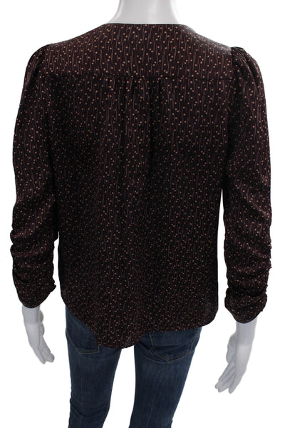 Joie Women Basic Geometric V-Neck 3/4 Sleeve Brown Polyester Blouse Size XS