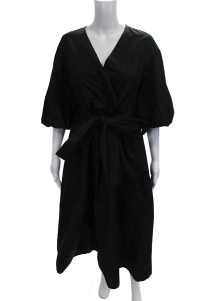 Zara Womens Wrap Dress Black V-Neck Tie Half Sleeve Knee Length Size S