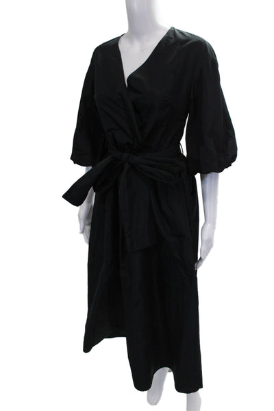Zara Womens Wrap Dress Black V-Neck Tie Half Sleeve Knee Length Size S