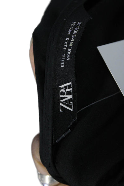 Zara Womens Wrap Dress Black V-Neck Tie Half Sleeve Knee Length Size S