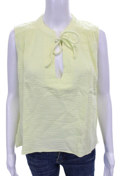 Eberjey Women Basic Sleeveless Collared Cotton Blouse Yellow Size S