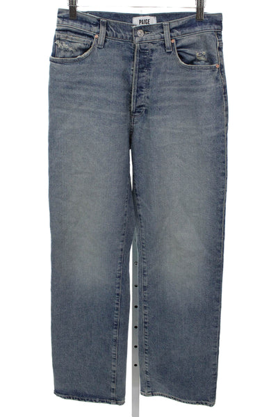 Paige Womens Wide Leg Jeans Blue High Rise Button Cotton 32 Inseam Size 27