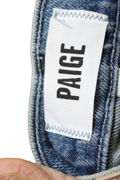Paige Womens Wide Leg Jeans Blue High Rise Button Cotton 32 Inseam Size 27
