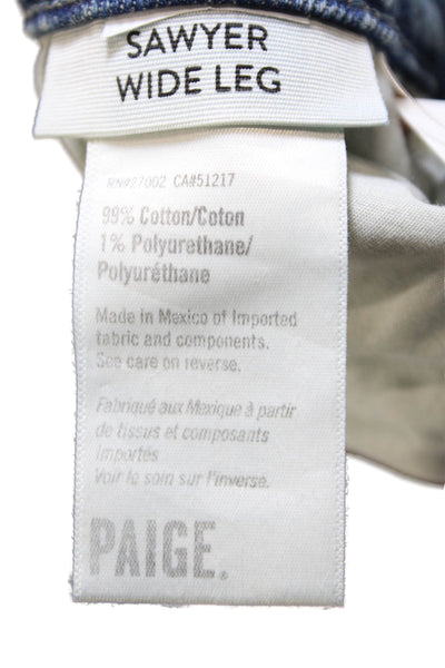 Paige Womens Wide Leg Jeans Blue High Rise Button Cotton 32 Inseam Size 27