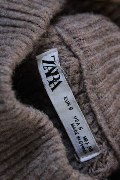 Zara Womens Pullover Sweater Brown Mock Neck Long Sleeve Elastane Size S