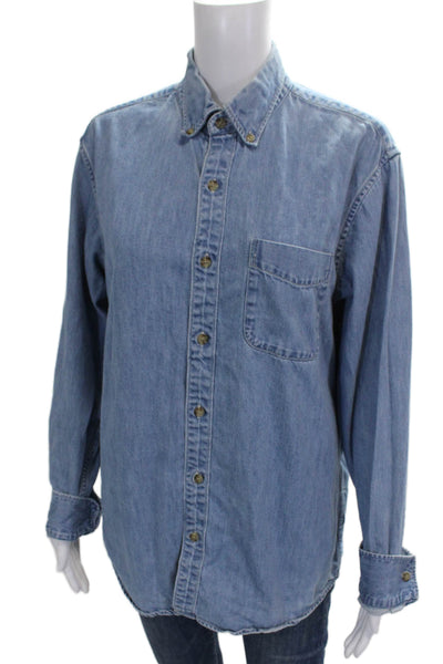 J Crew Mens Button Up Shirt Blue Cotton Collared Long Sleeve Size M