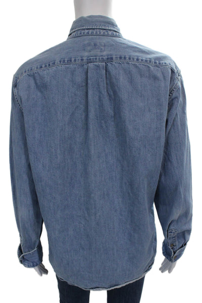 J Crew Mens Button Up Shirt Blue Cotton Collared Long Sleeve Size M