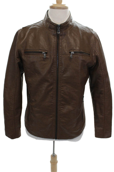 Kenneth Cole Mens Biker Jacket Brown 60% PU Zip Size M