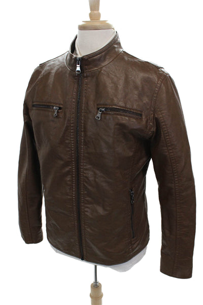 Kenneth Cole Mens Biker Jacket Brown 60% PU Zip Size M