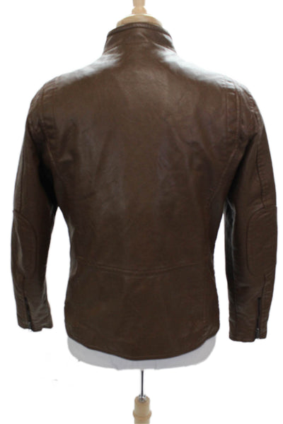 Kenneth Cole Mens Biker Jacket Brown 60% PU Zip Size M