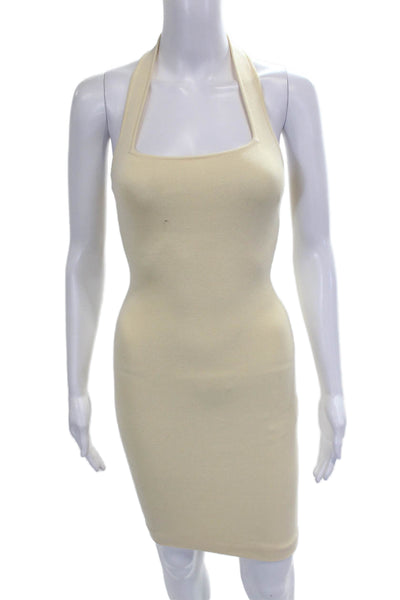 Zara Women Bodycon Halter Maxi Dress Ivory Sleeveless Size S