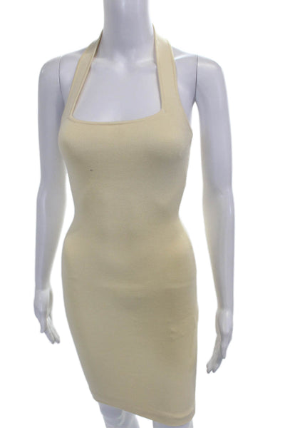 Zara Women Bodycon Halter Maxi Dress Ivory Sleeveless Size S