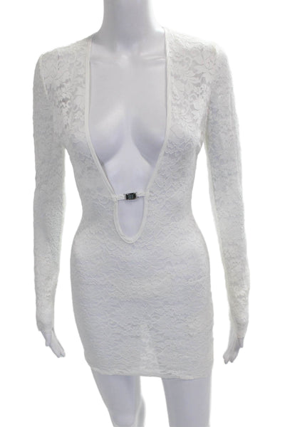 Superdown Womens White Floral Bodycon Dress Long Sleeve V Neck Size XS