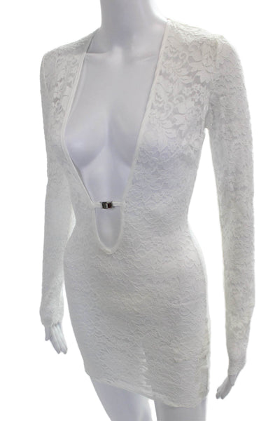 Superdown Womens White Floral Bodycon Dress Long Sleeve V Neck Size XS