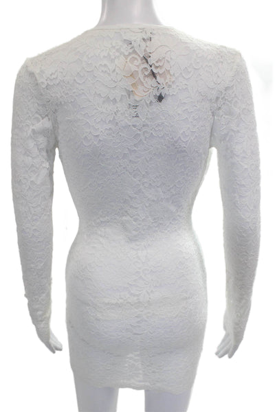 Superdown Womens White Floral Bodycon Dress Long Sleeve V Neck Size XS
